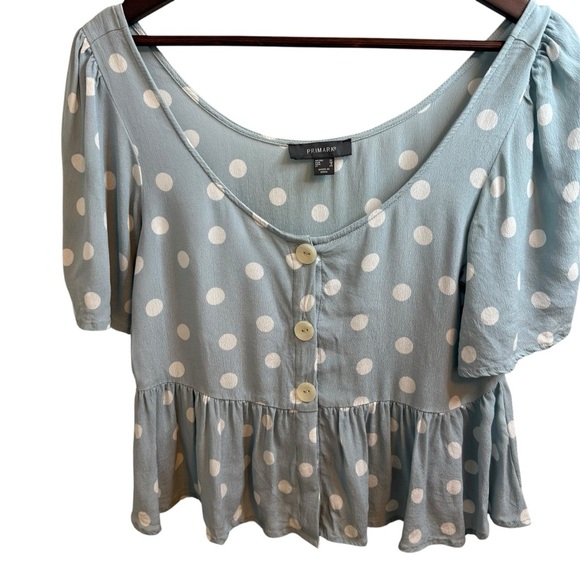 Primark Blue Puff Sleeve Peplum Blouse - Picture 1 of 8